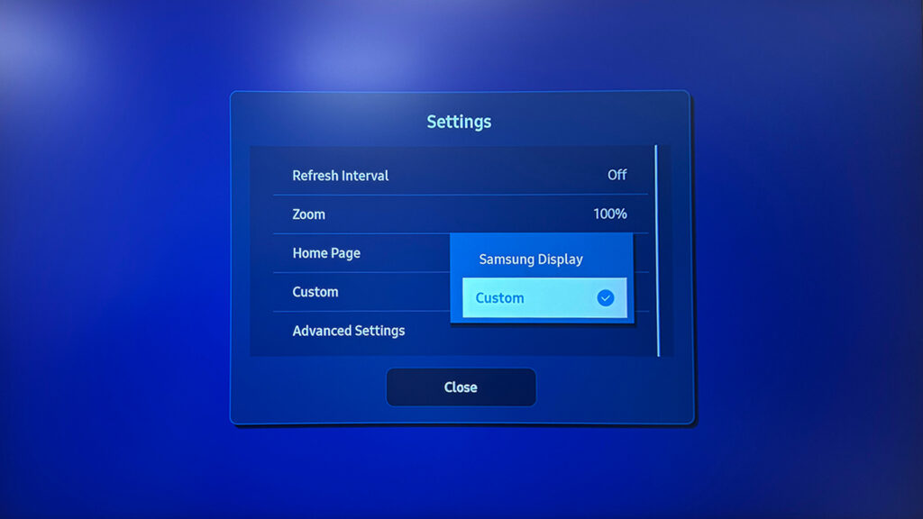 Samsung Display - Browser Settings